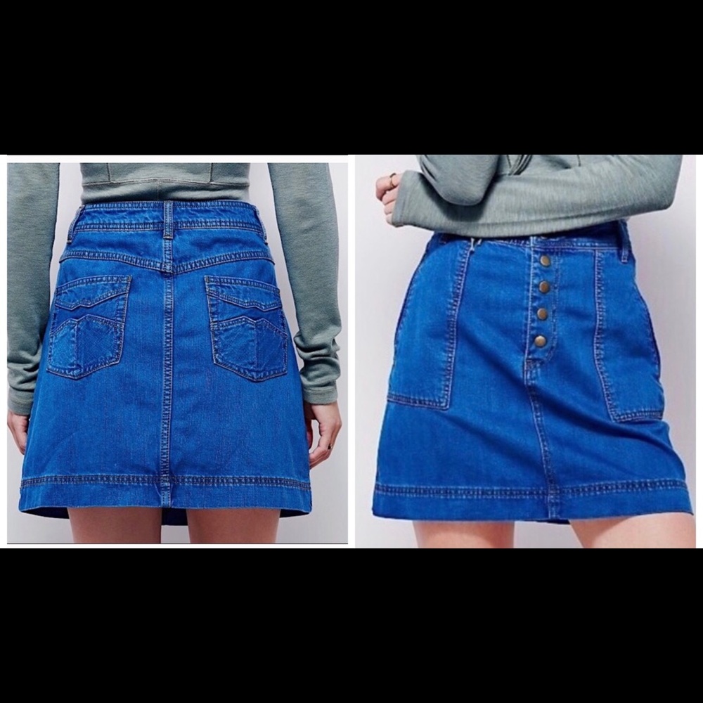 Free People Wildfire Snap/Button Fly Denim Skirt